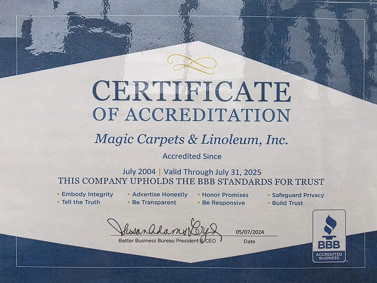 Better Business Bureau Certificate | Magic Carpets